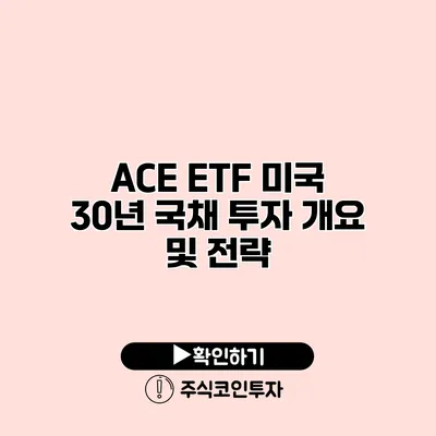 ACE ETF 미국 30년 국채 투자 개요 및 전략